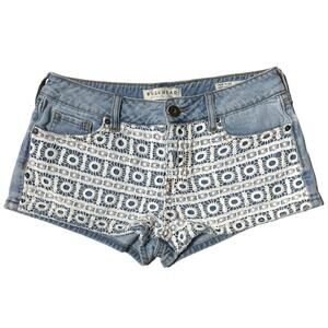 Bullhead Jean Shorts Women's Size 3 Blue/White Low Rise Crochet Detail Denim
